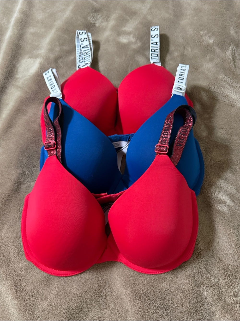 Victoria's Secret Bright Red and Royal Blue Push-Up Bras Set